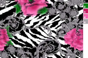 黑白斑马纹融合巴洛克花卉的服装印花素材，高对比度面料印花设计