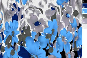 蓝灰水墨风花卉面料印花素材，适用于春夏服装印花设计