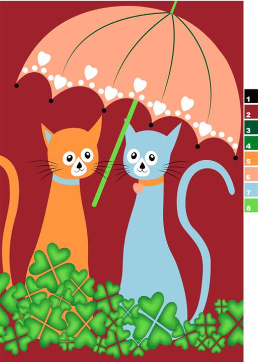 可爱猫咪雨伞主题面料印花素材,适用于儿童服装印花设计