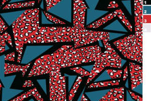 红蓝几何豹纹面料印花素材，适用于潮流服装印花设计