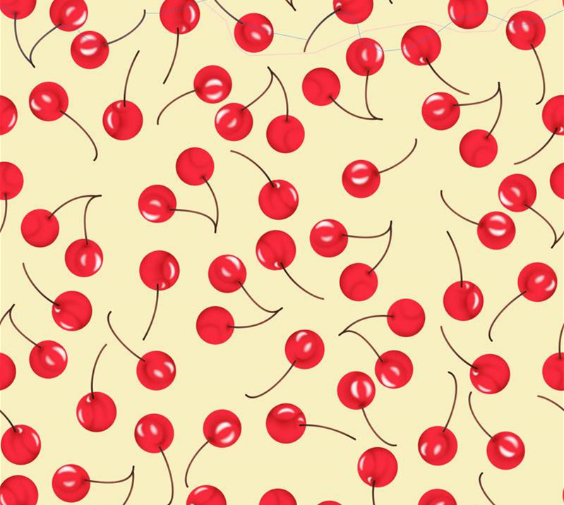 樱桃手绘风面料印花素材,清新可爱适用于夏季服装印花设计
