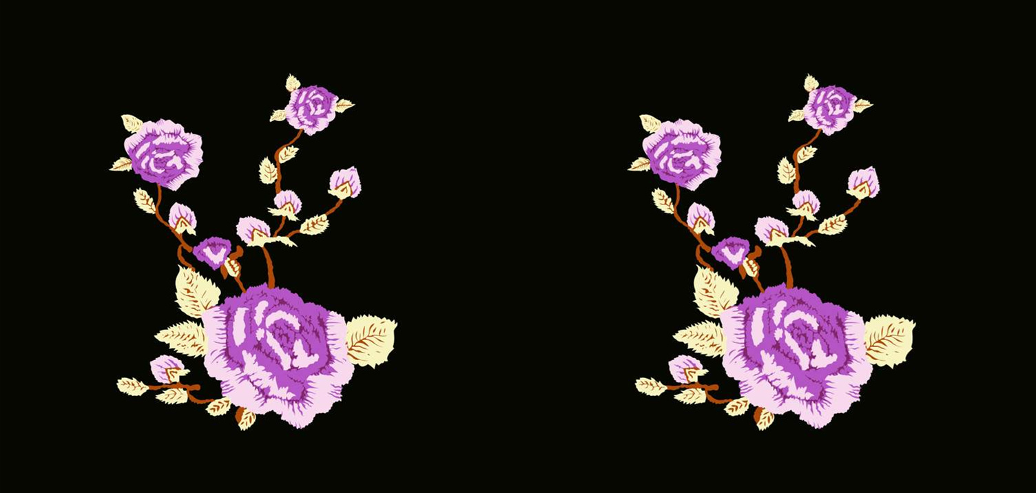 紫色玫瑰藤蔓面料印花素材,适用于服装印花设计的高清刺绣风图案