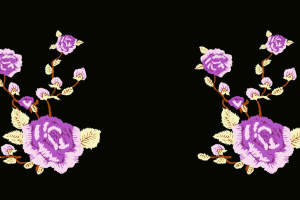 紫色玫瑰藤蔓面料印花素材，适用于服装印花设计的高清刺绣风图案