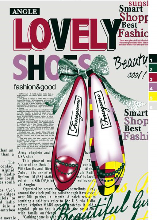 复古时尚高跟鞋主题面料印花素材,适用于服装印花设计