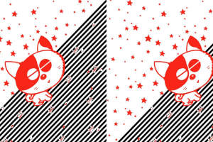 红白星星条纹猫咪图案面料印花素材，适用于儿童服装印花设计