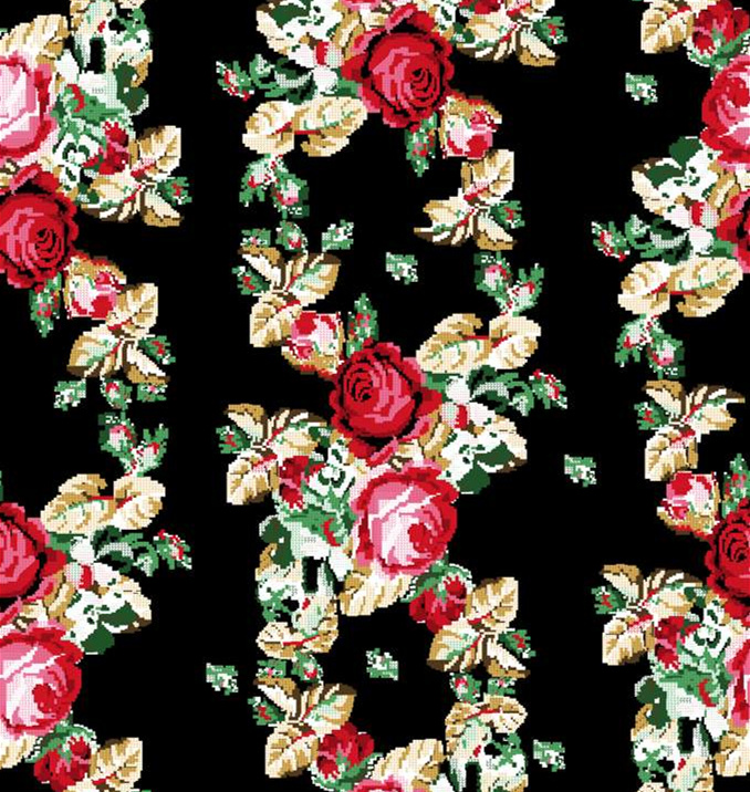 复古玫瑰藤蔓面料印花素材,适用于服装印花设计与数码印染