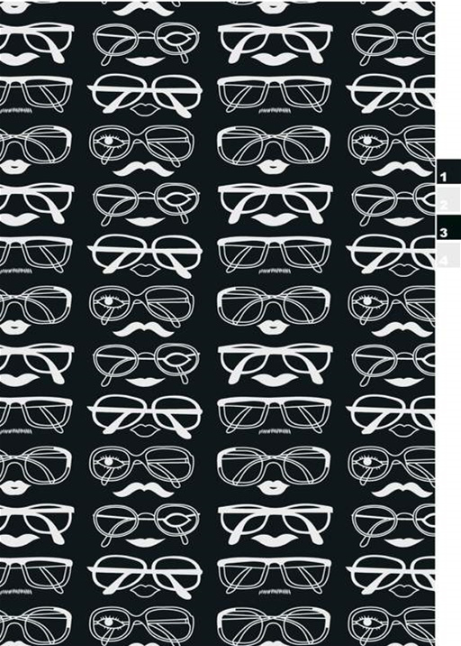 黑白线条眼镜唇须图案面料印花,时尚趣味服装印花素材