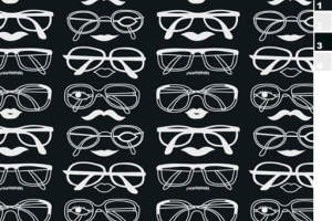 黑白线条眼镜唇须图案面料印花，时尚趣味服装印花素材