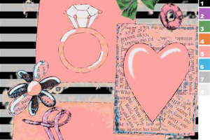 复古拼贴风爱心戒指花卉图案面料印花素材，适用于服装印花设计