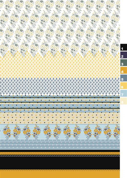 清新花卉与几何条纹组合面料印花素材,适用于春夏服装印花设计