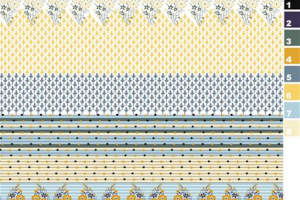 清新花卉与几何条纹组合面料印花素材，适用于春夏服装印花设计