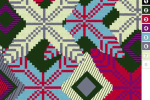 几何雪花与菱形交织的服装印花素材，适用于针织衫与围巾面料印花设计