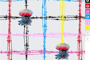 抽象花卉与铁丝网交织的服装印花素材，适用于潮流服饰面料印花设计