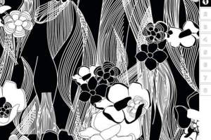 黑白线条花卉面料印花素材，适用于服装印花设计的高对比度花型图