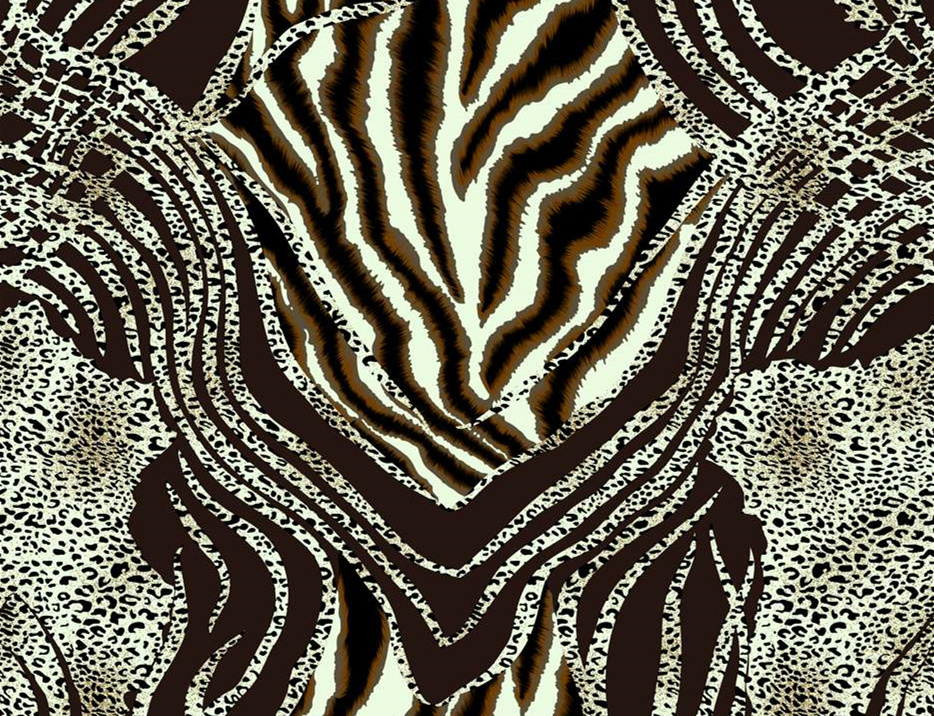 斑马纹与豹纹融合的服装印花素材,高对比度面料印花设计