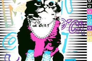 潮流街头风猫咪插画面料印花素材，适用于T恤卫衣服装印花设计