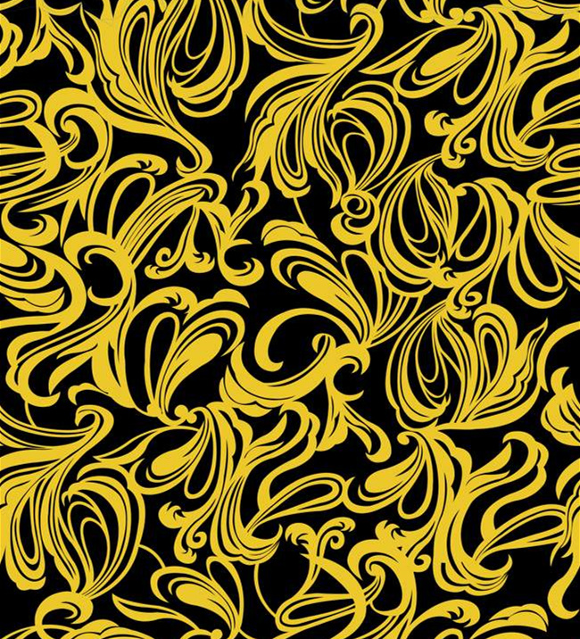 黑底金纹巴洛克风面料印花素材,适用于高端服装印花设计
