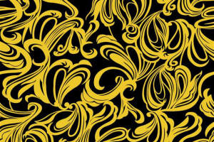 黑底金纹巴洛克风面料印花素材，适用于高端服装印花设计