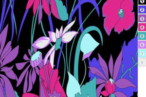 高对比荧光花卉面料印花素材，适用于潮流服装印花设计