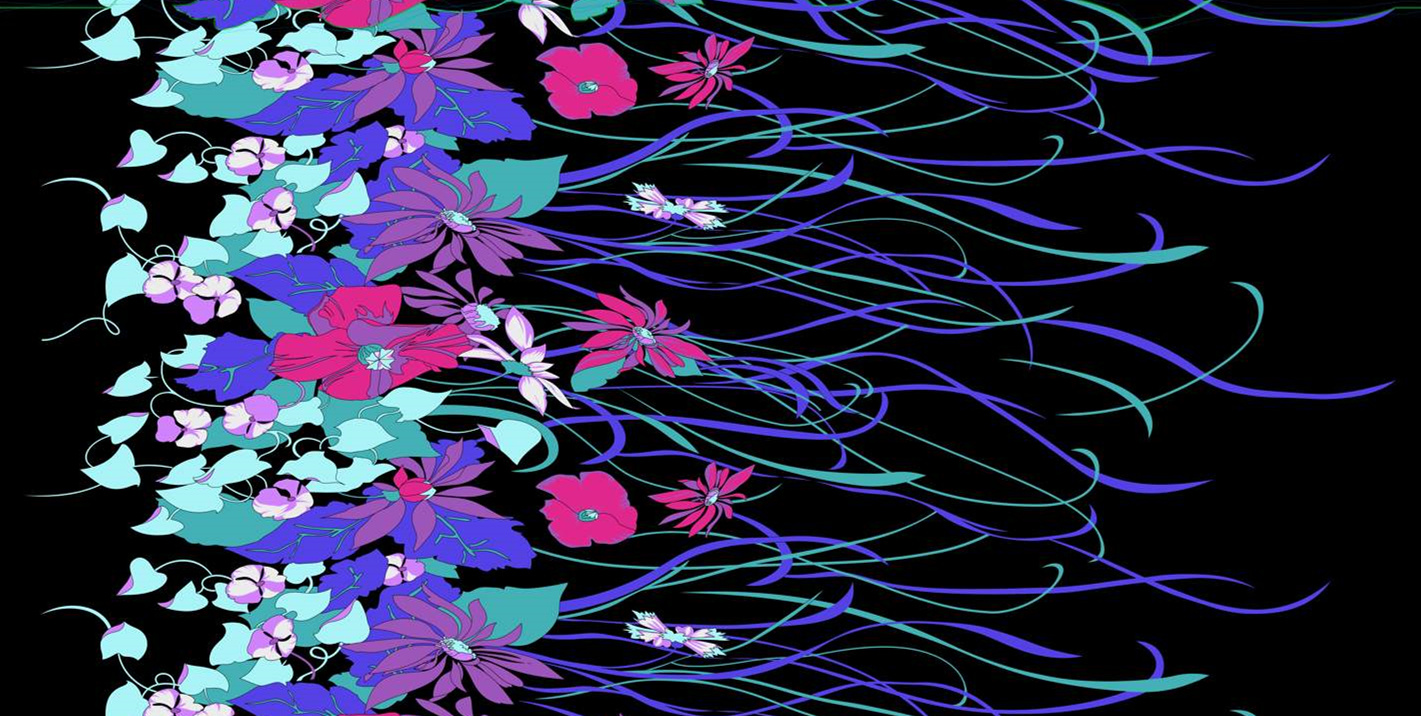 梦幻流线花卉面料印花素材,适用于服装印花设计与数码印染