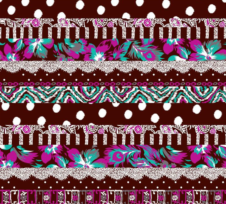 复古波点与花卉拼接面料印花素材,适用于服装印花设计