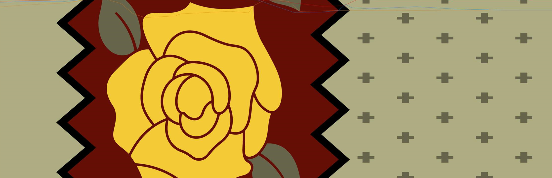 复古黄玫瑰锯齿边面料印花素材,适用于服装印花设计