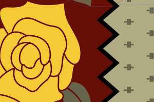 复古黄玫瑰锯齿边面料印花素材，适用于服装印花设计