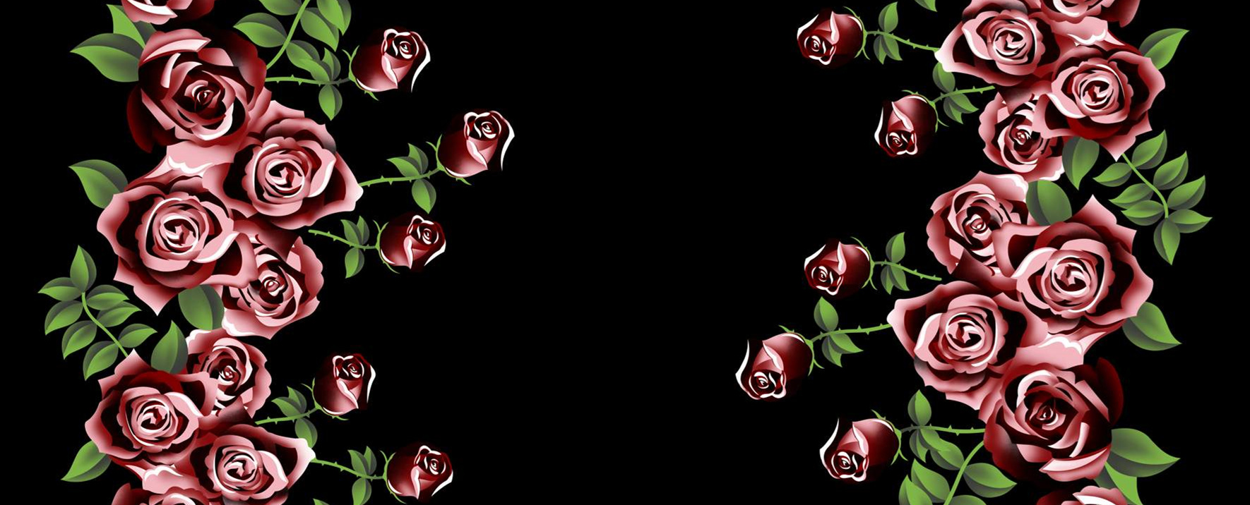 深红玫瑰藤蔓面料印花素材,适用于高端服装印花设计