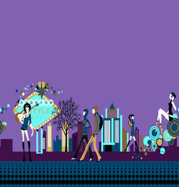 都市时尚插画风面料印花素材,适用于服装印花设计与潮流服饰开发