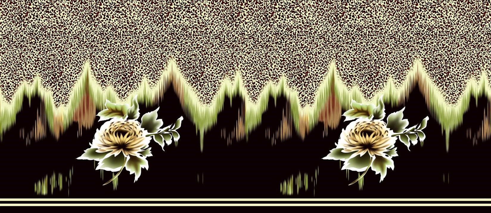 复古花卉波浪边面料印花素材,适用于服装印花设计与高端服饰定制