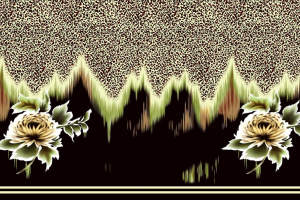 复古花卉波浪边面料印花素材，适用于服装印花设计与高端服饰定制