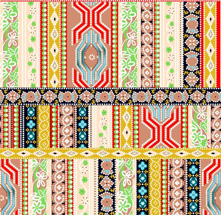 复古民族风条纹拼接面料印花素材,适用于服装印花设计