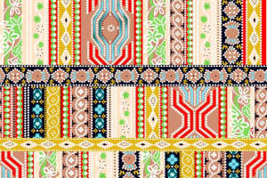 复古民族风条纹拼接面料印花素材，适用于服装印花设计