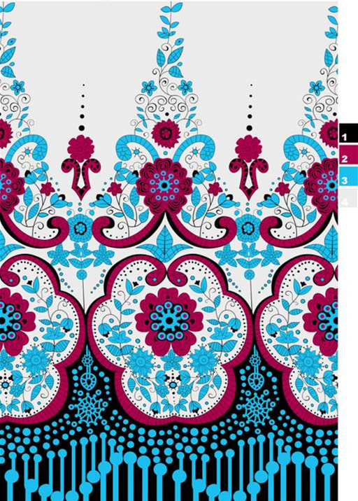 复古花卉对称纹样面料印花素材,适用于服装印花设计