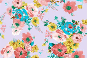 清新水彩风花卉面料印花素材，适用于春夏服装印花设计
