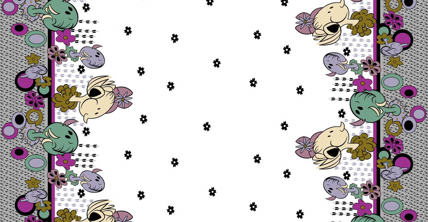 复古卡通风格面料印花素材,适用于服装印花设计与童趣服饰开发