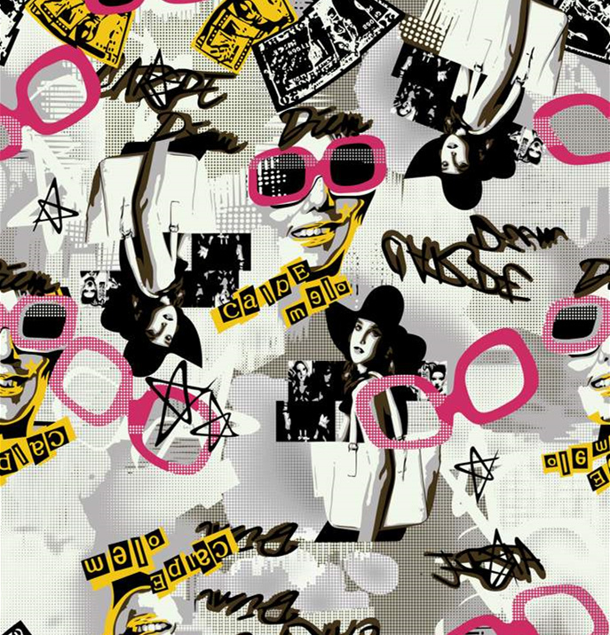 复古波普风面料印花素材,适用于T恤与潮牌服装印花设计