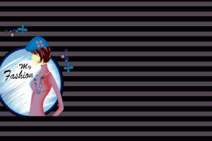 复古条纹背景搭配时尚女性插画的服装印花素材图