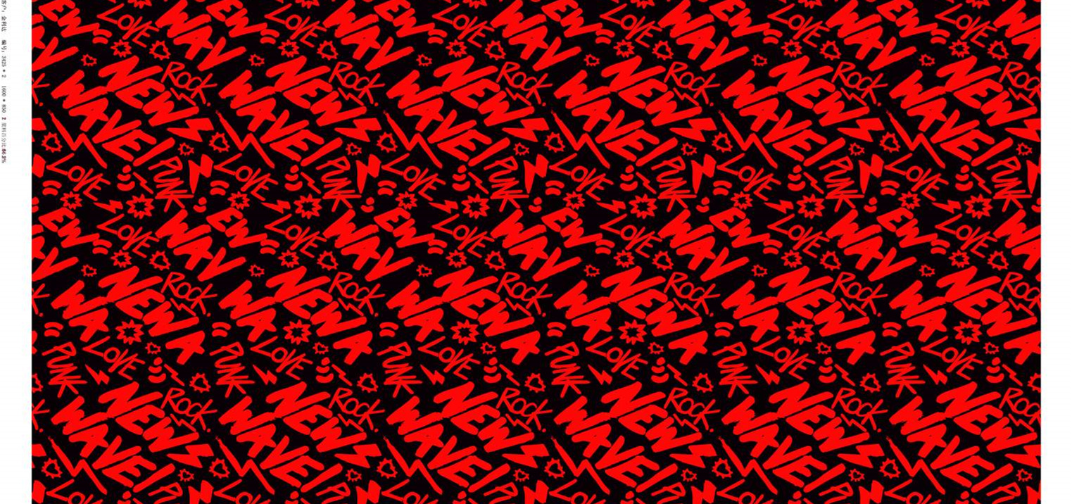 红黑撞色潮流文字印花面料,适用于T恤卫衣等服装印花素材