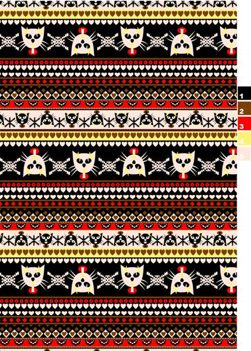 复古骷髅猫头鹰条纹面料印花素材,适用于服装印花设计
