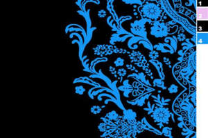 蓝黑对比古典花卉面料印花素材，适用于服装印花设计