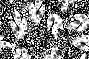黑白抽象叶纹面料印花素材，适用于服装印花设计的高辨识度花型