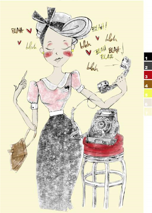 复古插画风面料印花素材,适用于女装衬衫与连衣裙服装印花设计