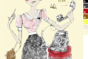 复古插画风面料印花素材，适用于女装衬衫与连衣裙服装印花设计