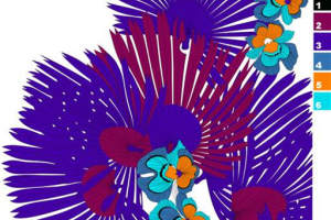 热带扇叶与花卉组合面料印花素材，适用于夏季服装印花设计