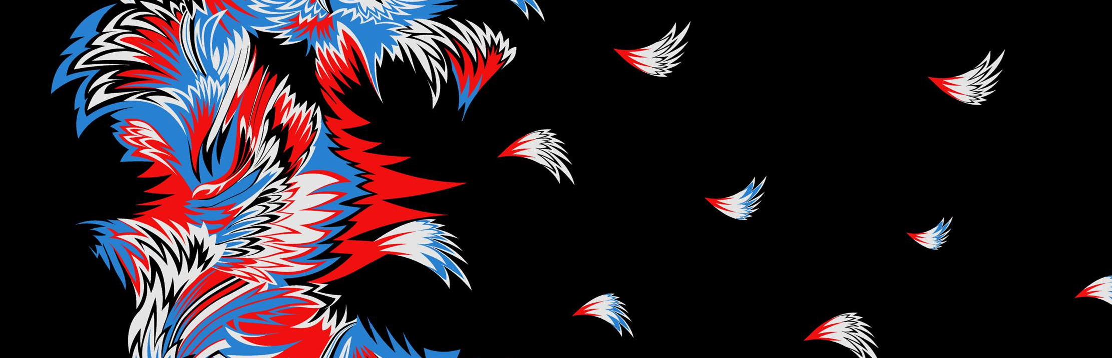 红蓝白羽翼风暴面料印花素材,适用于运动潮牌服装印花设计