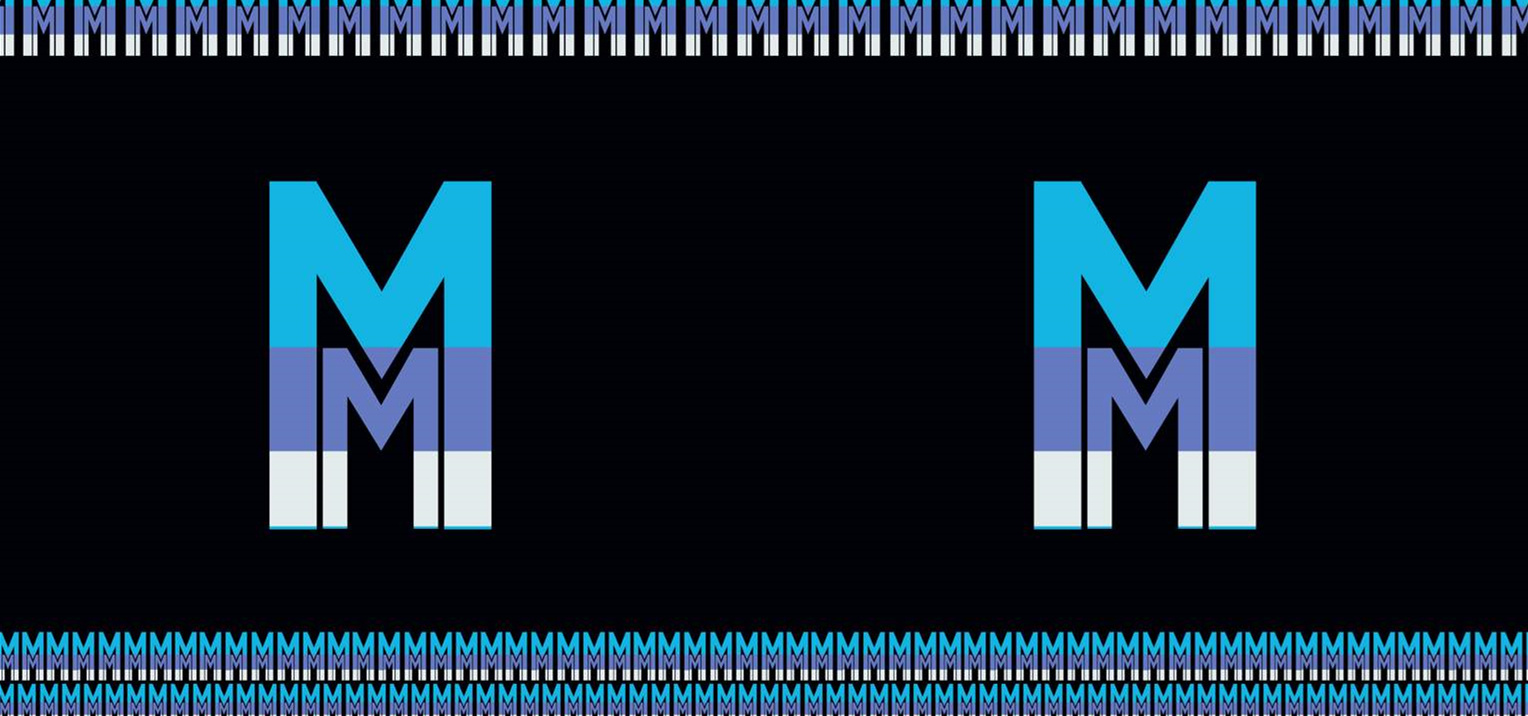现代几何字母M面料印花素材,适用于服装印花设计与品牌视觉延展