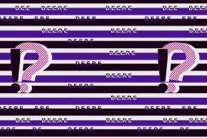 紫白条纹几何问号图案面料印花素材，适用于潮流服装印花设计