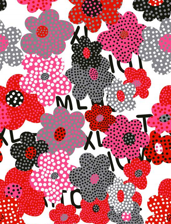 波点花卉面料印花素材图,适用于T恤、连衣裙等服装印花设计