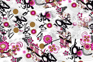 活力花卉与抽象笔触融合的服装印花素材，适用于T恤与休闲服饰面料印花设计